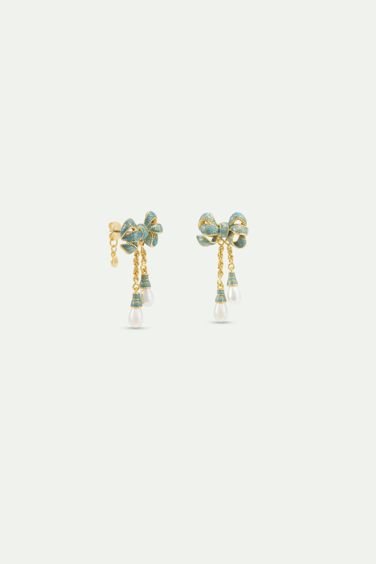 Gold And Blue Ribbon Dangle Earrings alternate stud view