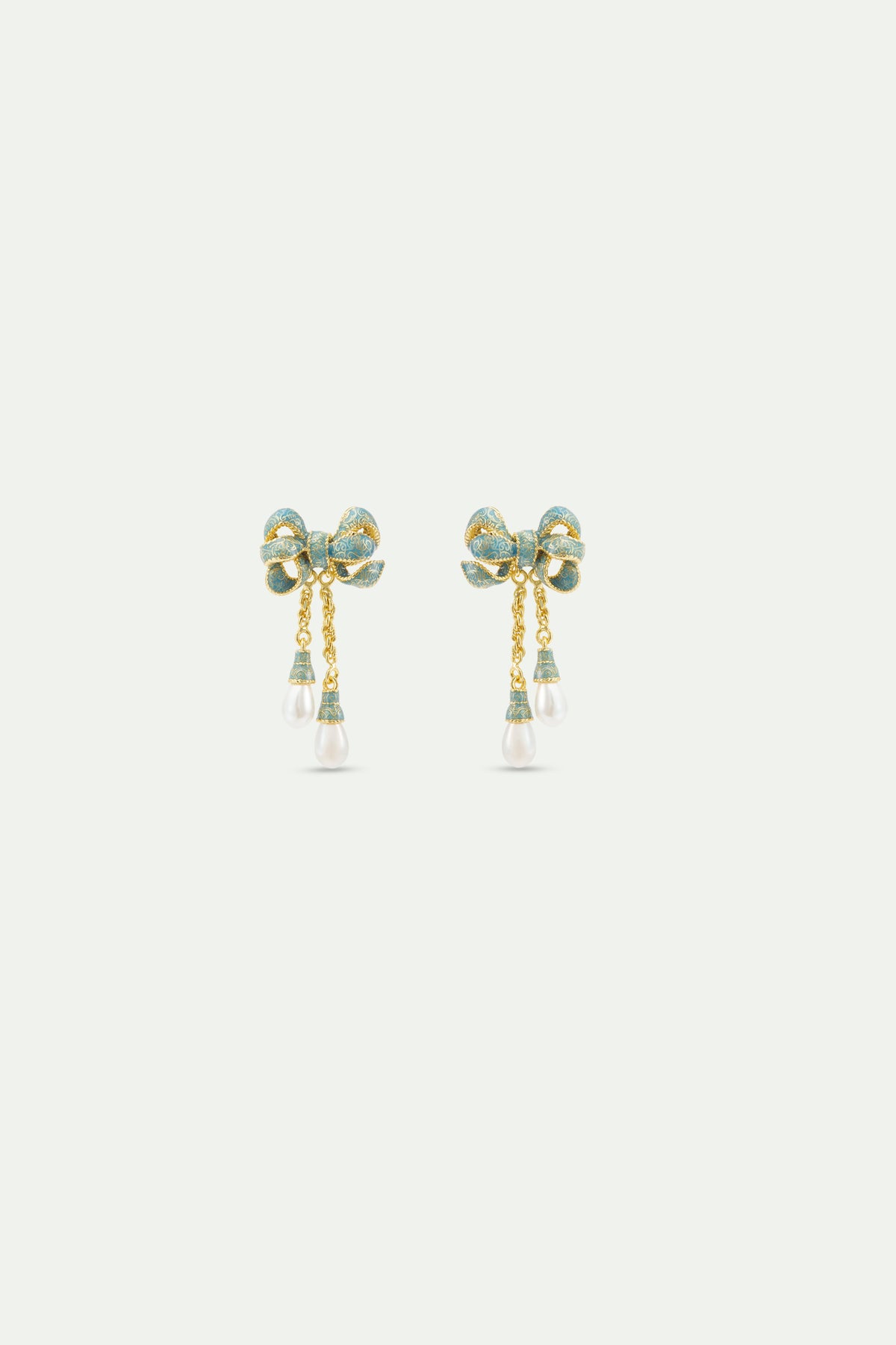 Gold And Blue Ribbon Dangle Earrings stud view