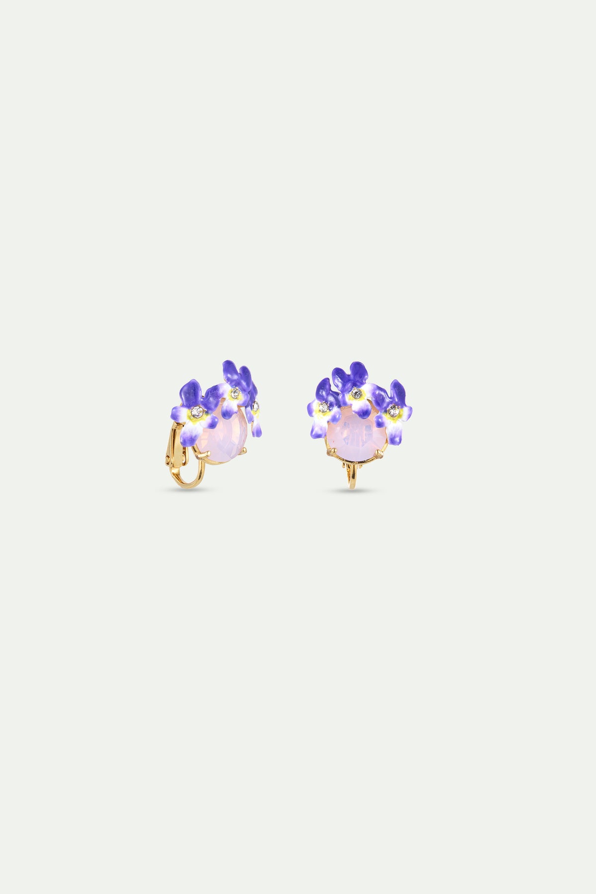 Earrings With Round Pink And Purple Faceted Stones alternate clip-on view