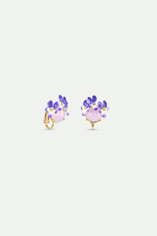 Earrings With Round Pink And Purple Faceted Stones alternate clip-on view