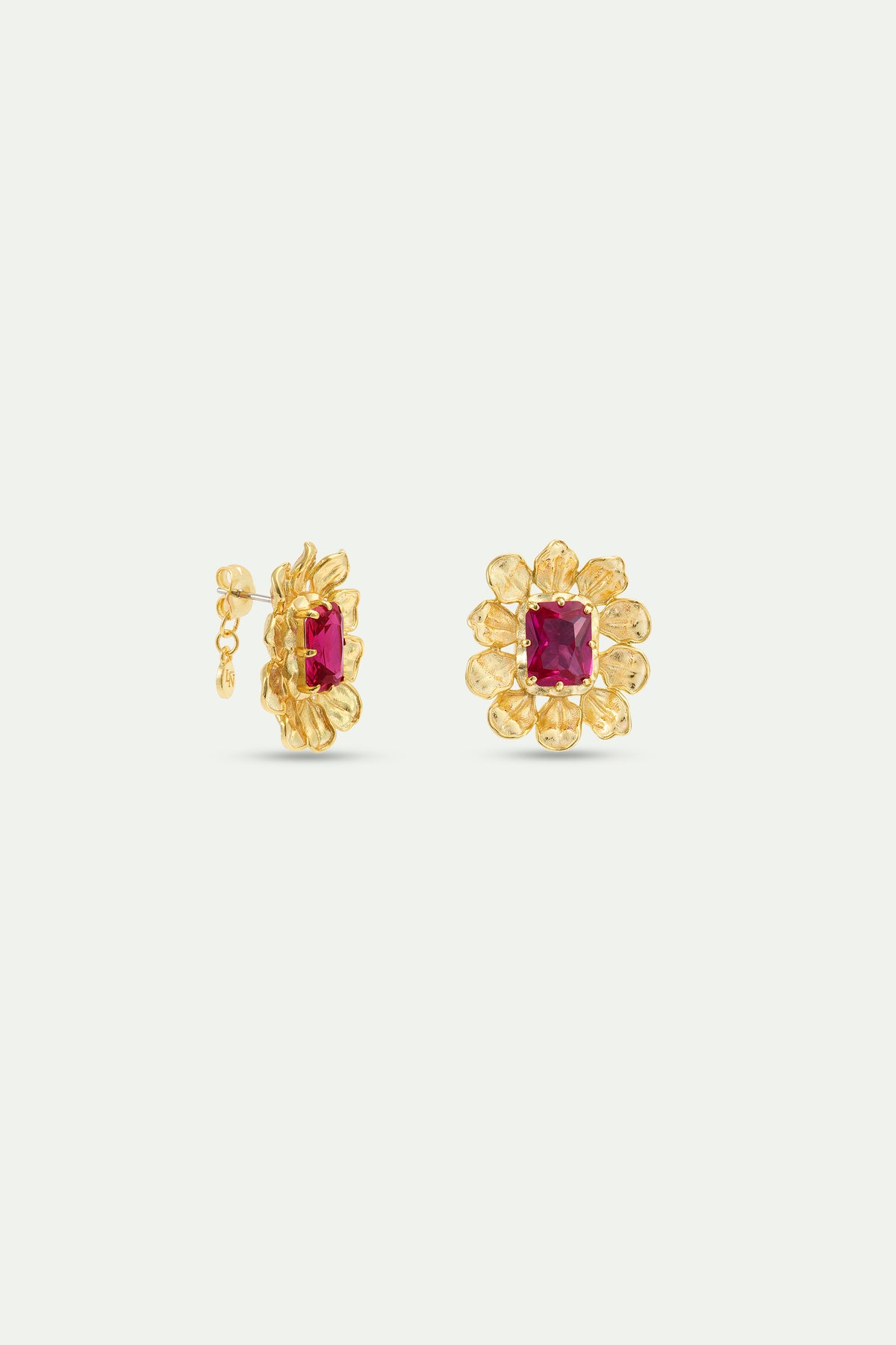 Gold Anemone And Pink Stone Earrings alternate stud view