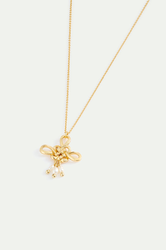 Gold Bow And Cultured Pearl Necklace alternate view