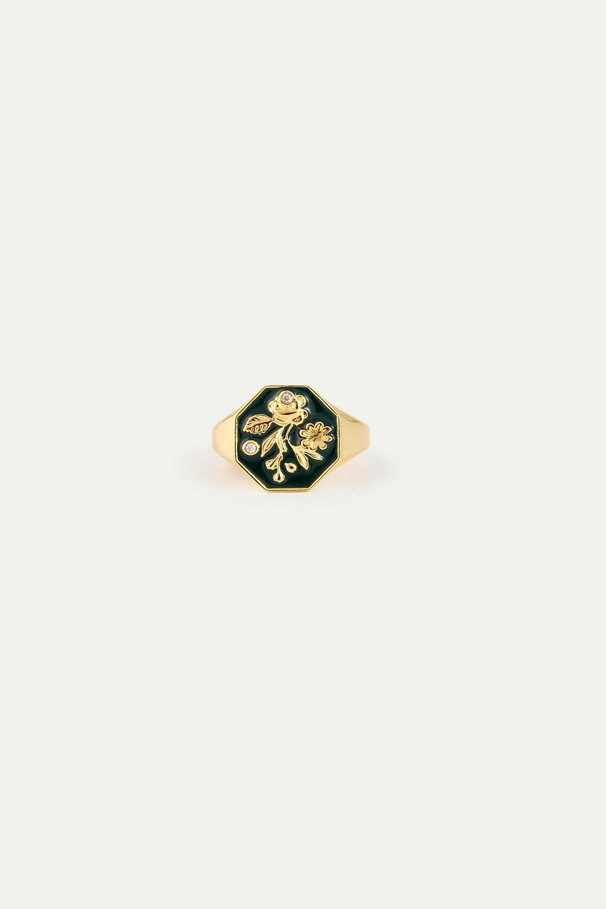 Black And Gold Peony Medallion Signet Ring alternate view