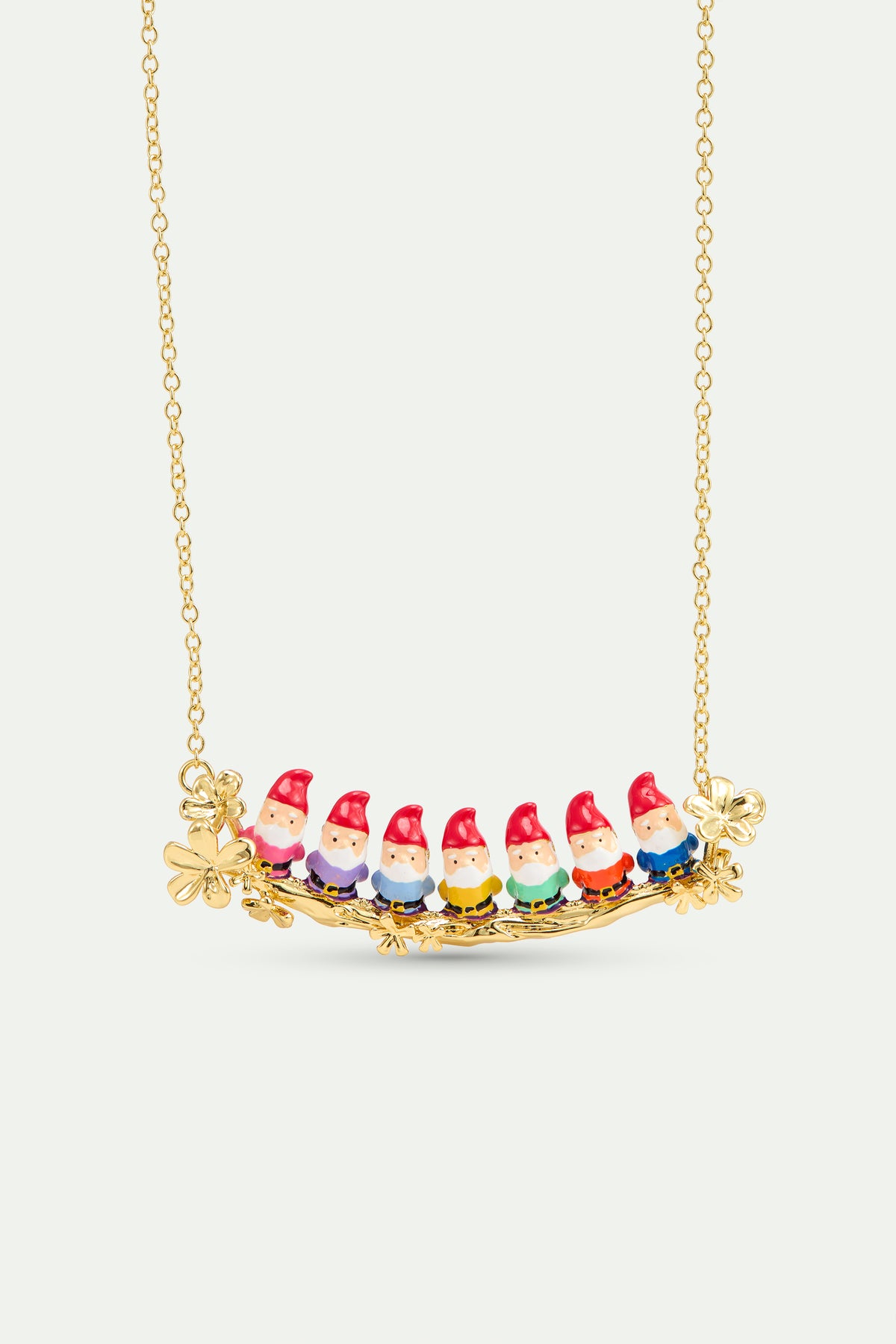 Seven Dwarves And Gold Flower Statement Necklace front view