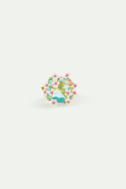 Blue Square Faceted Stone Ring With Hawthorns And Butterfly alternate view