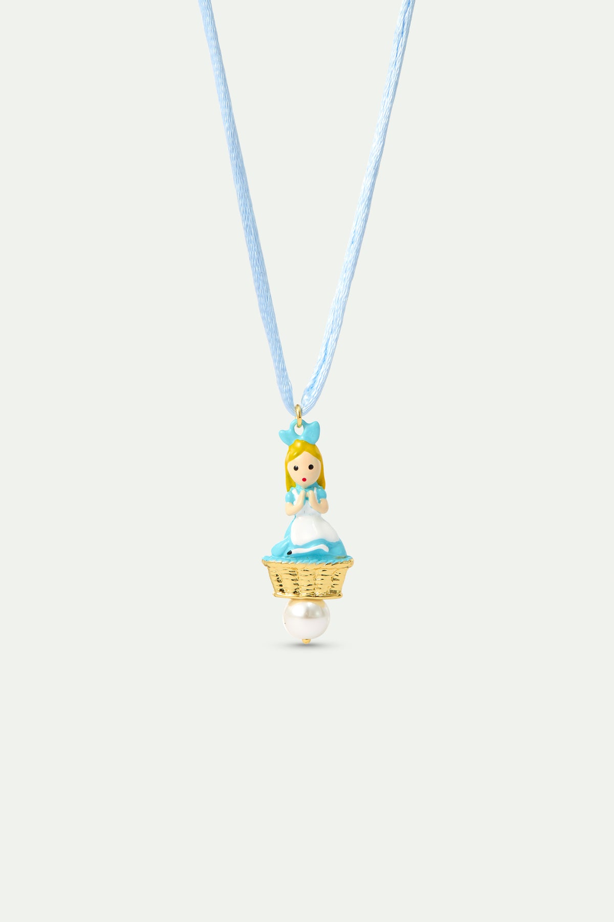 Alice And Imitation Pearl Blue Pendant Necklace front view