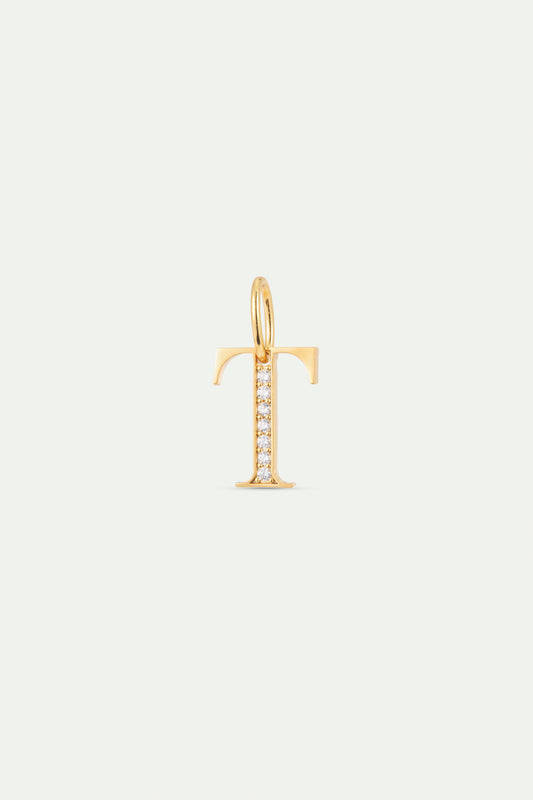 Gold Letter T Pendant With Crystals