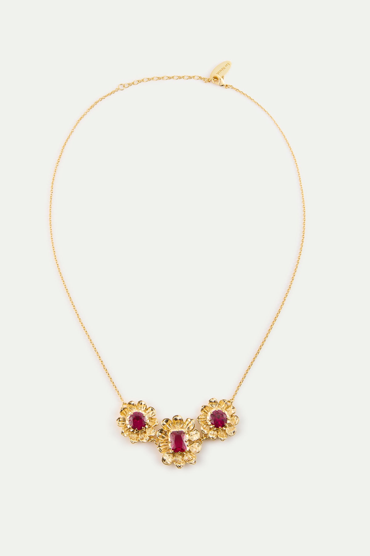 Gold Anemone Statement Necklace With Pink Stones detail view