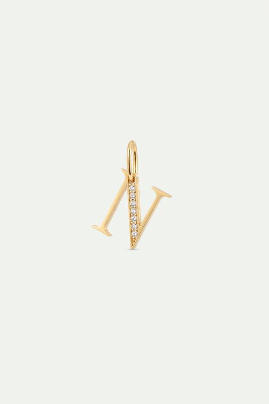 Gold Letter N Pendant With Crystals