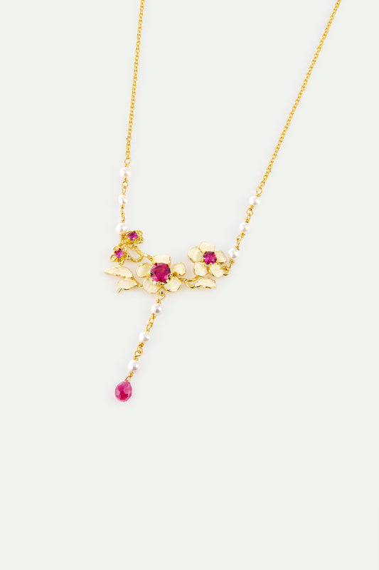 Gold Anemone Statement Necklace With Pink Stones And Cultured Pearls alternate view