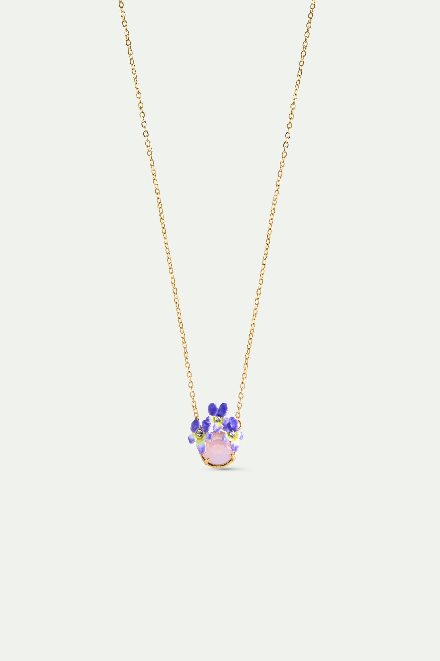 Round Pink Faceted Stone And Violet Necklace front view