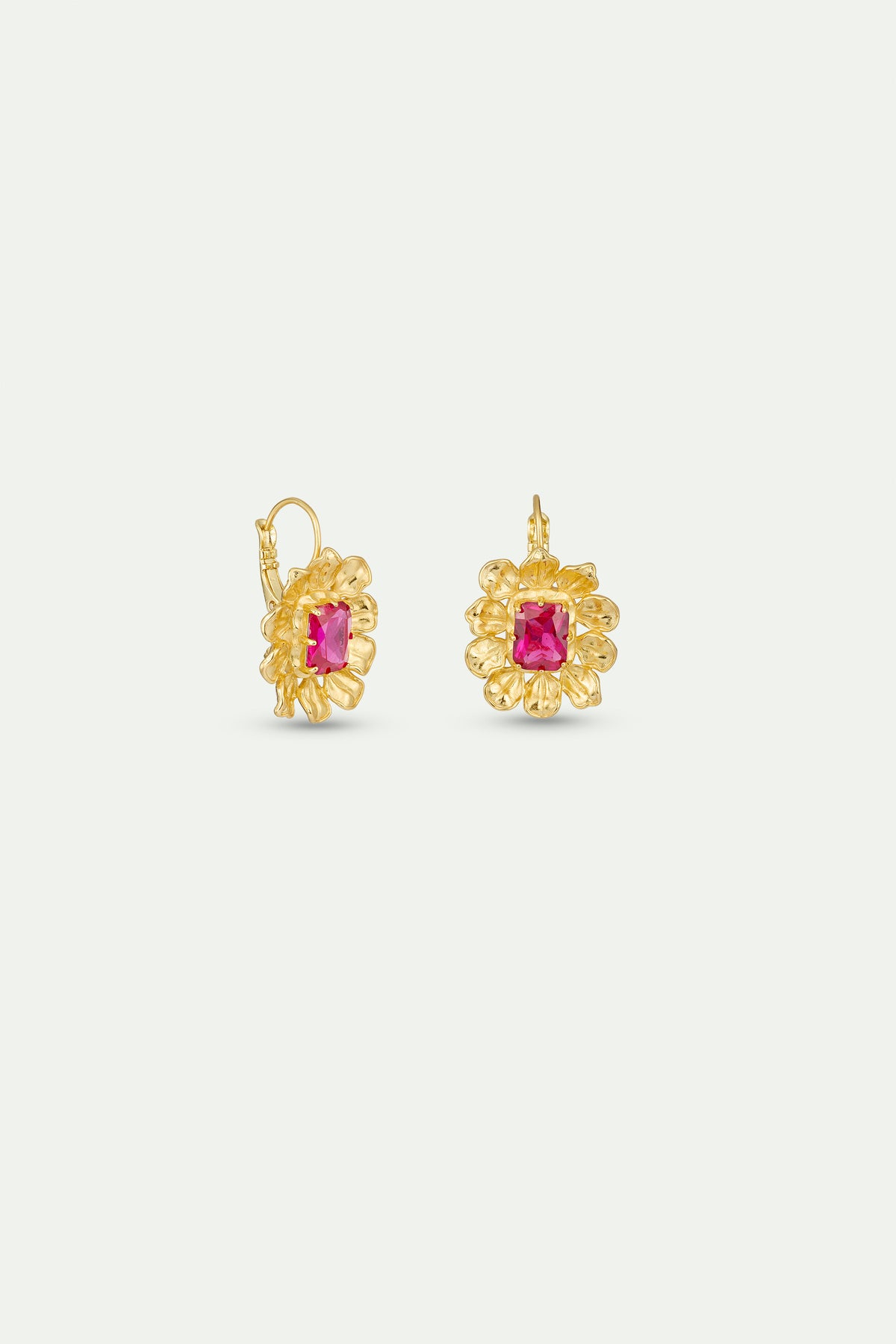 Gold Anemone And Pink Stone Earrings alternate french hook view