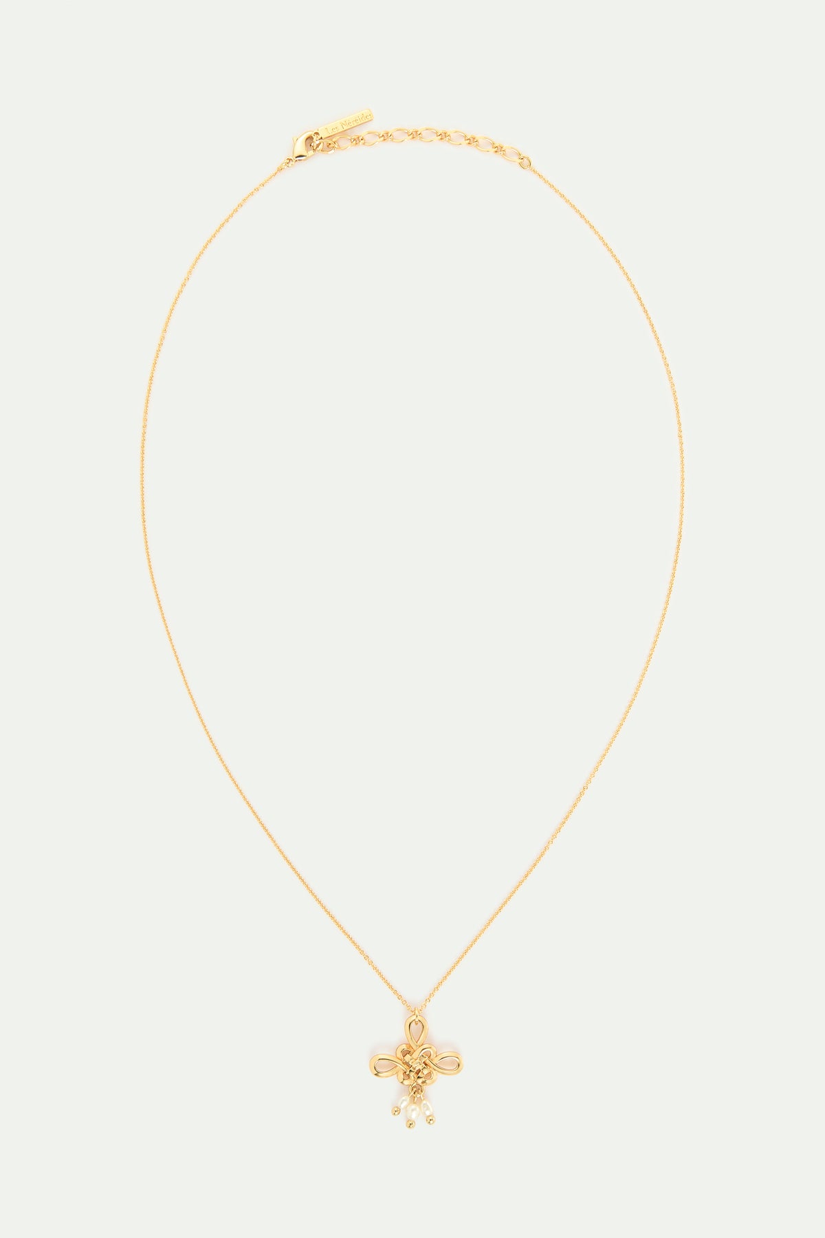 Gold Bow And Cultured Pearl Necklace detail view