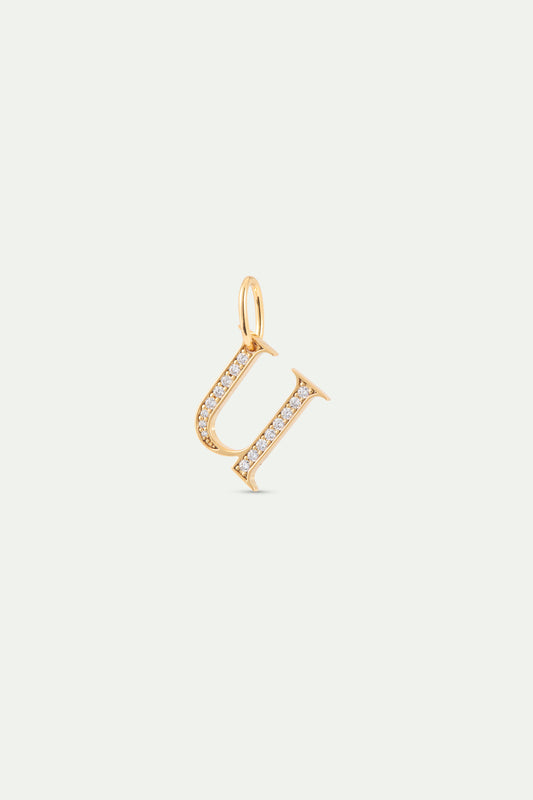Gold Letter U Pendant With Crystals