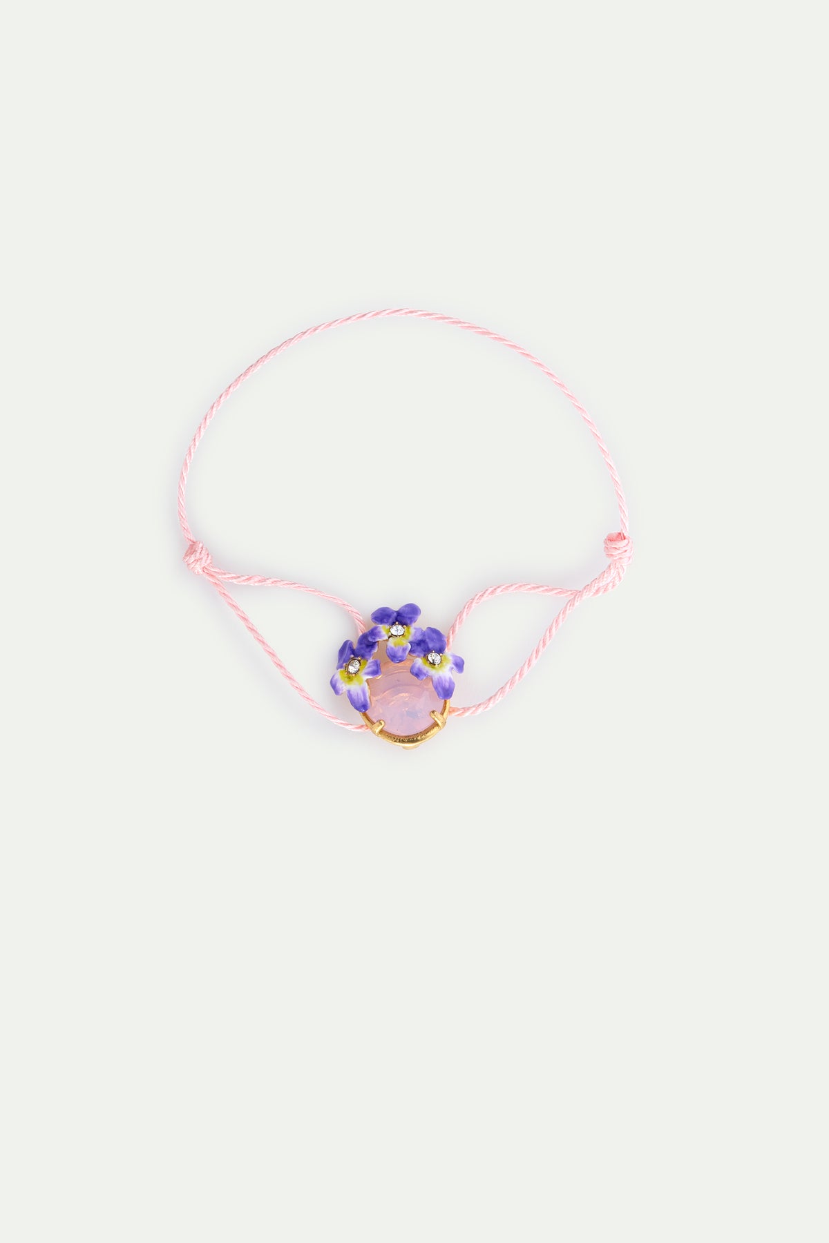 Pink Faceted Round Stone And Violet Cord Bracelet front view