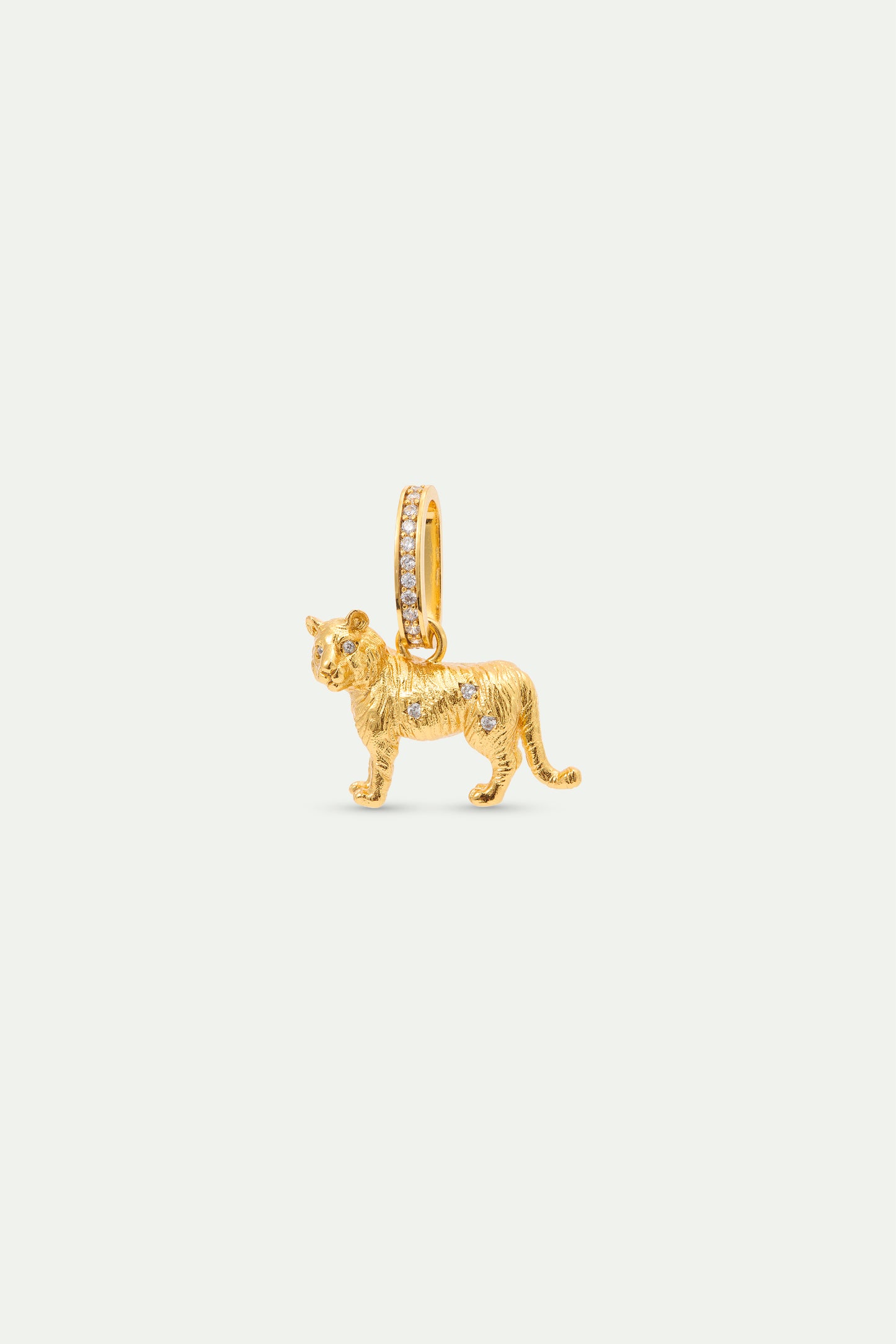 Gold Tiger Pendant With Crystals