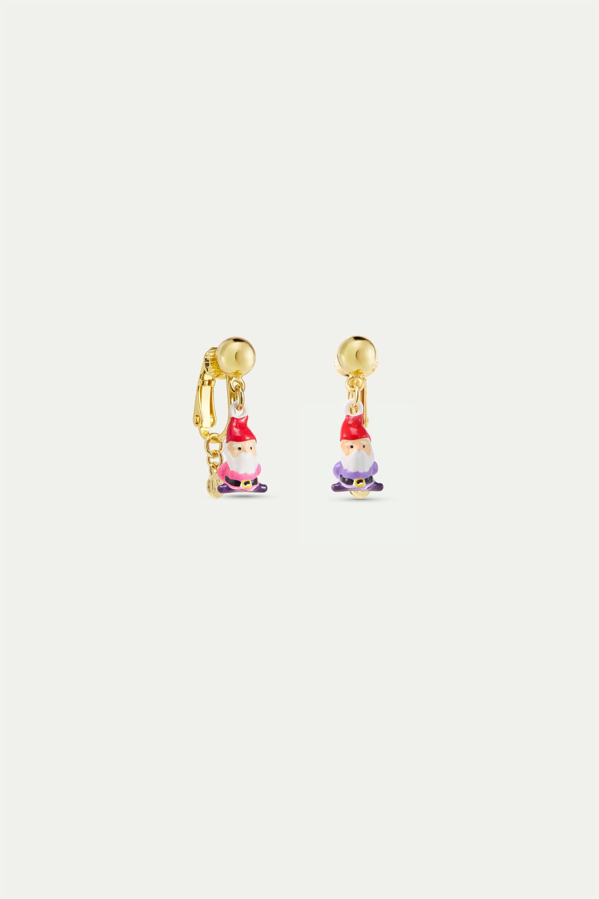 Asymmetrical Pink And Purple Dwarf Earrings alternate clip-on view