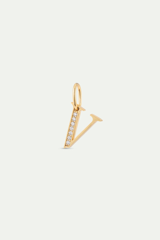 Gold Letter V Pendant With Crystals