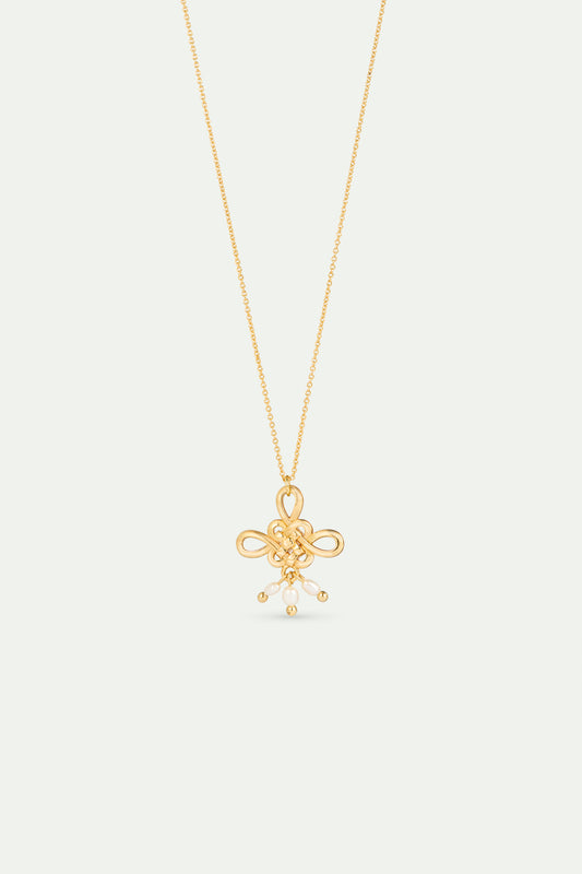 Gold Bow And Cultured Pearl Necklace front view