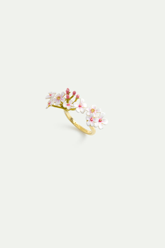 Adjustable Ring With White And Pink Hawthorns front view