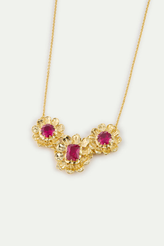 Gold Anemone Statement Necklace With Pink Stones alternate view
