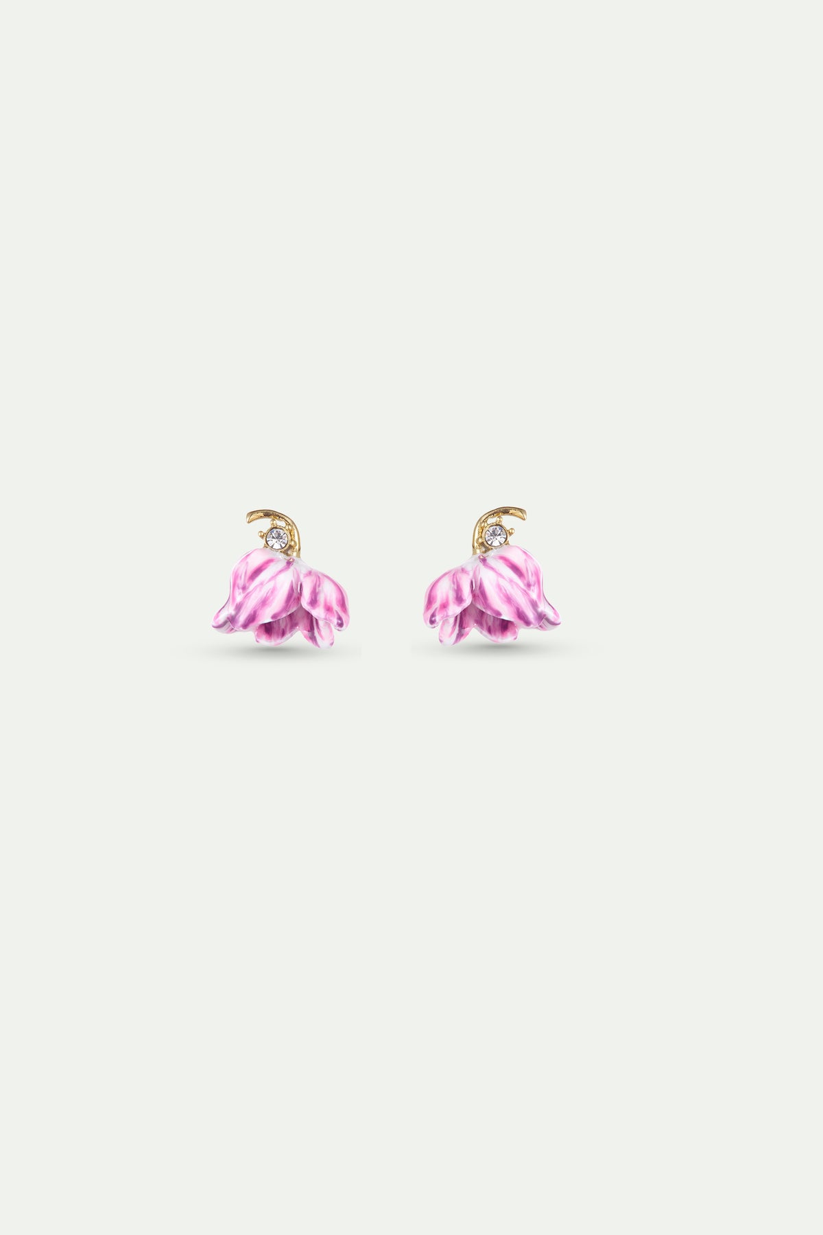 Purple Tulip and Crystal Earrings stud view