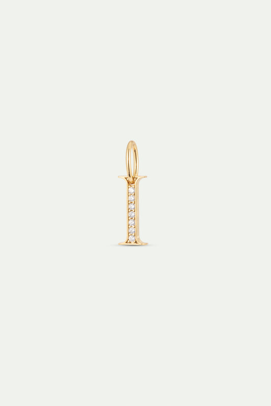 Gold Letter I Pendant With Crystals