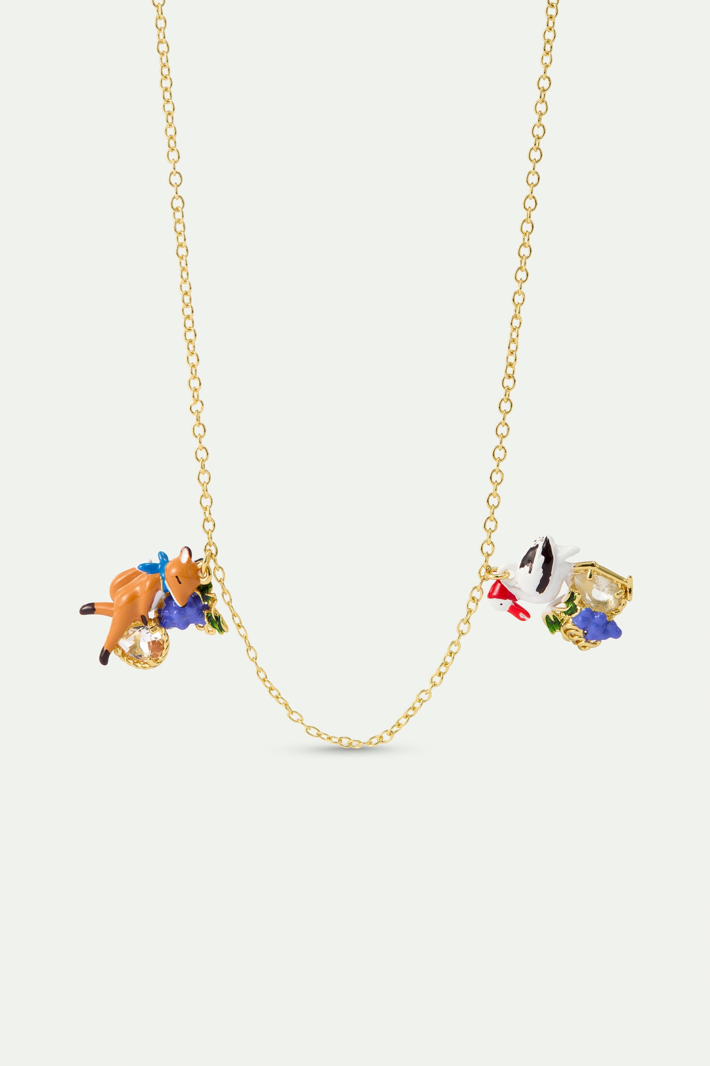 Purple Fox And Stork Necklace With Grapes front view