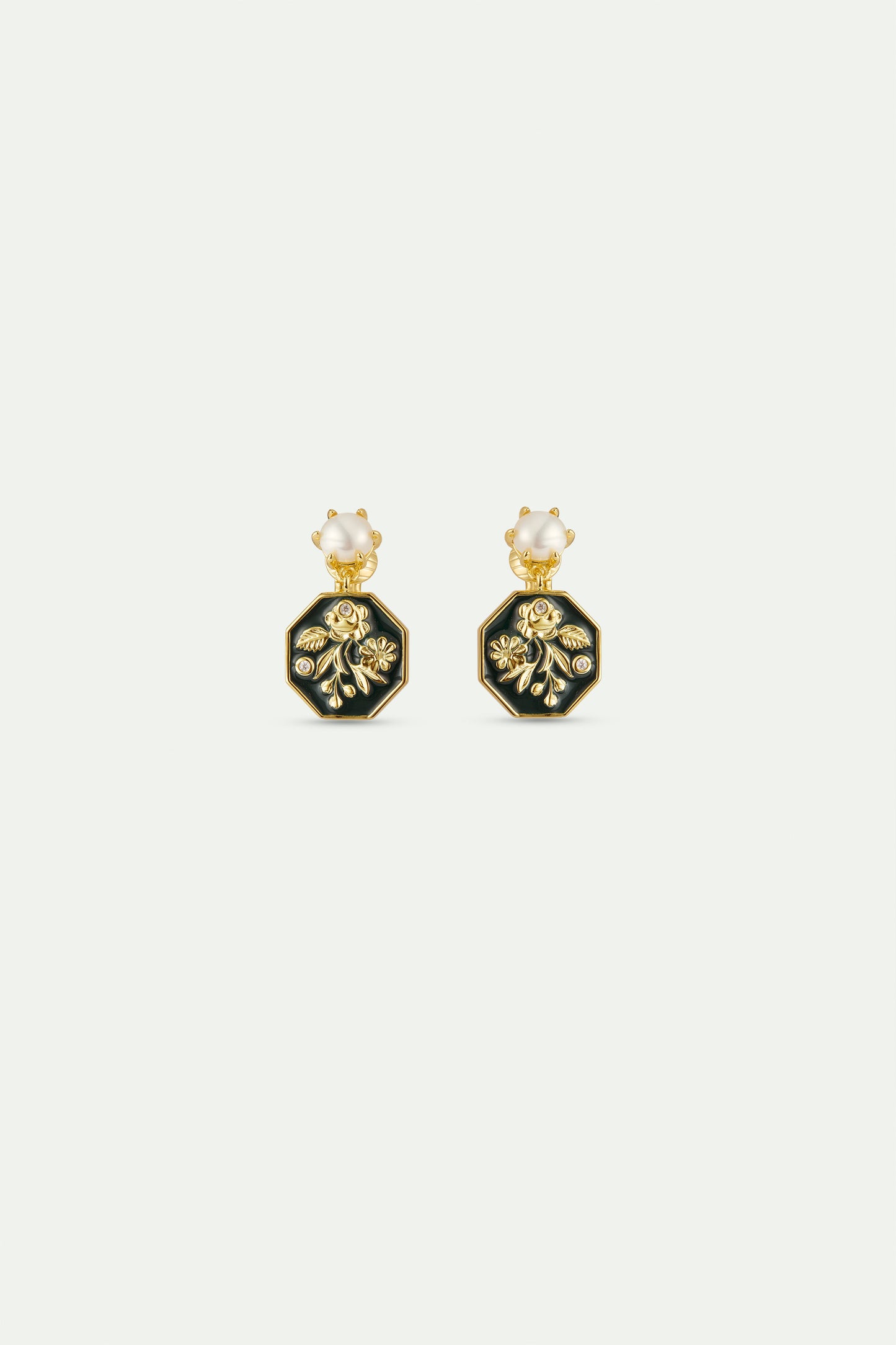 Black And Gold Peony Medallion Earrings clip-on view
