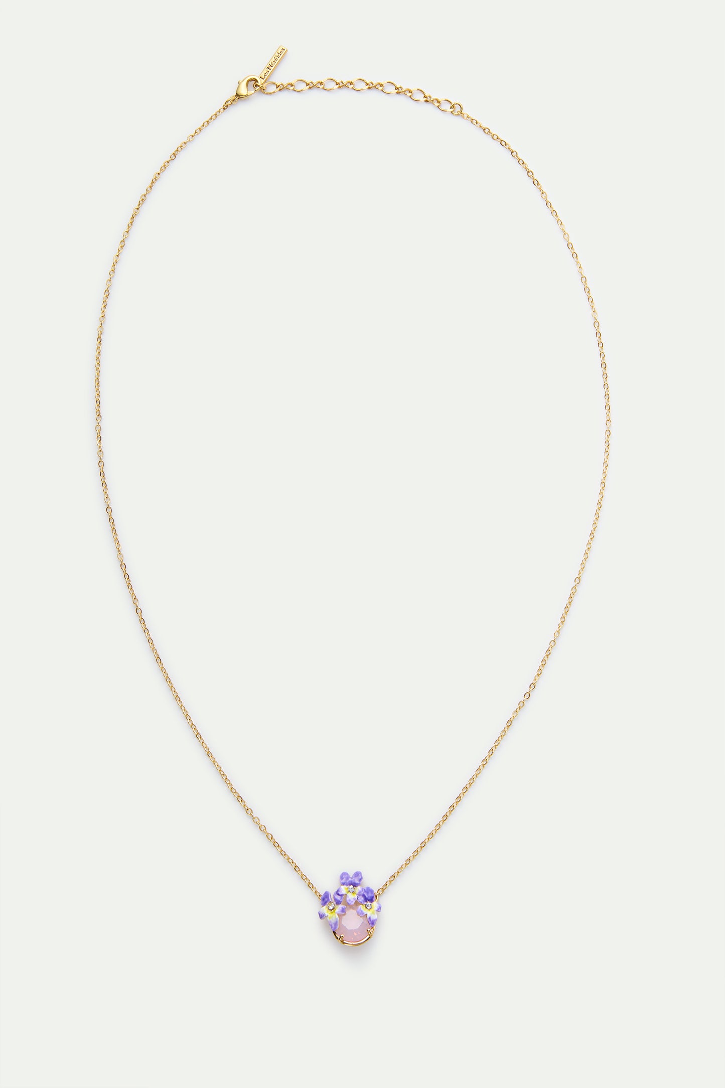 Round Pink Faceted Stone And Violet Necklace detail view
