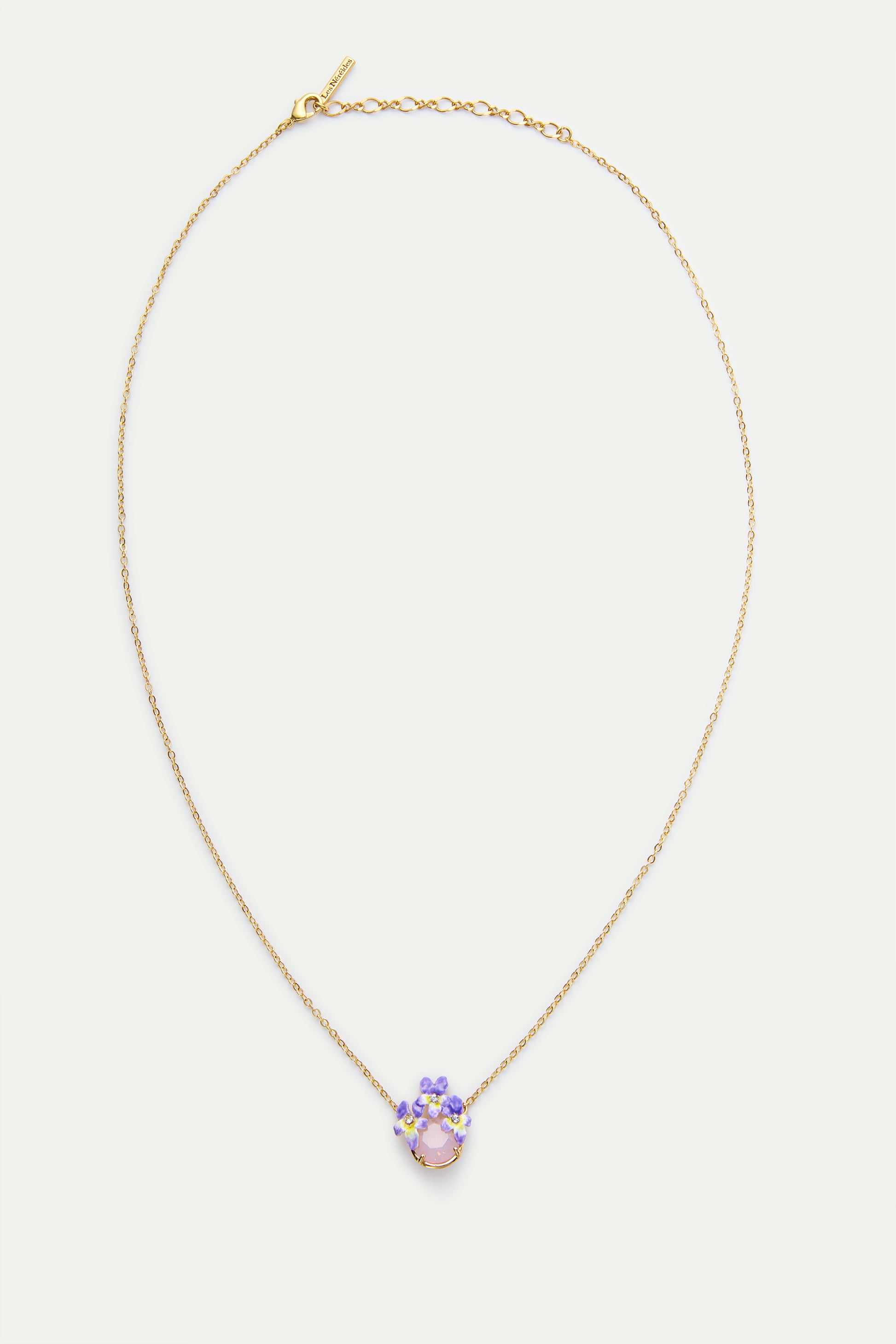 Round Pink Faceted Stone And Violet Necklace detail view