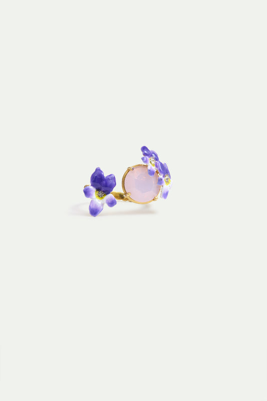 Round Pink Faceted Stone And Violet Adjustable Ring alternate view