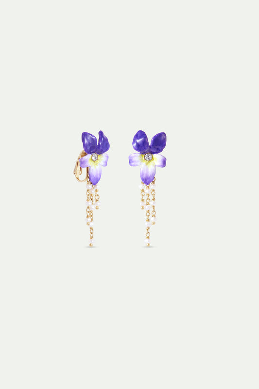 Violet And Cultured Pearls Dangle Earrings alternate clip-on view