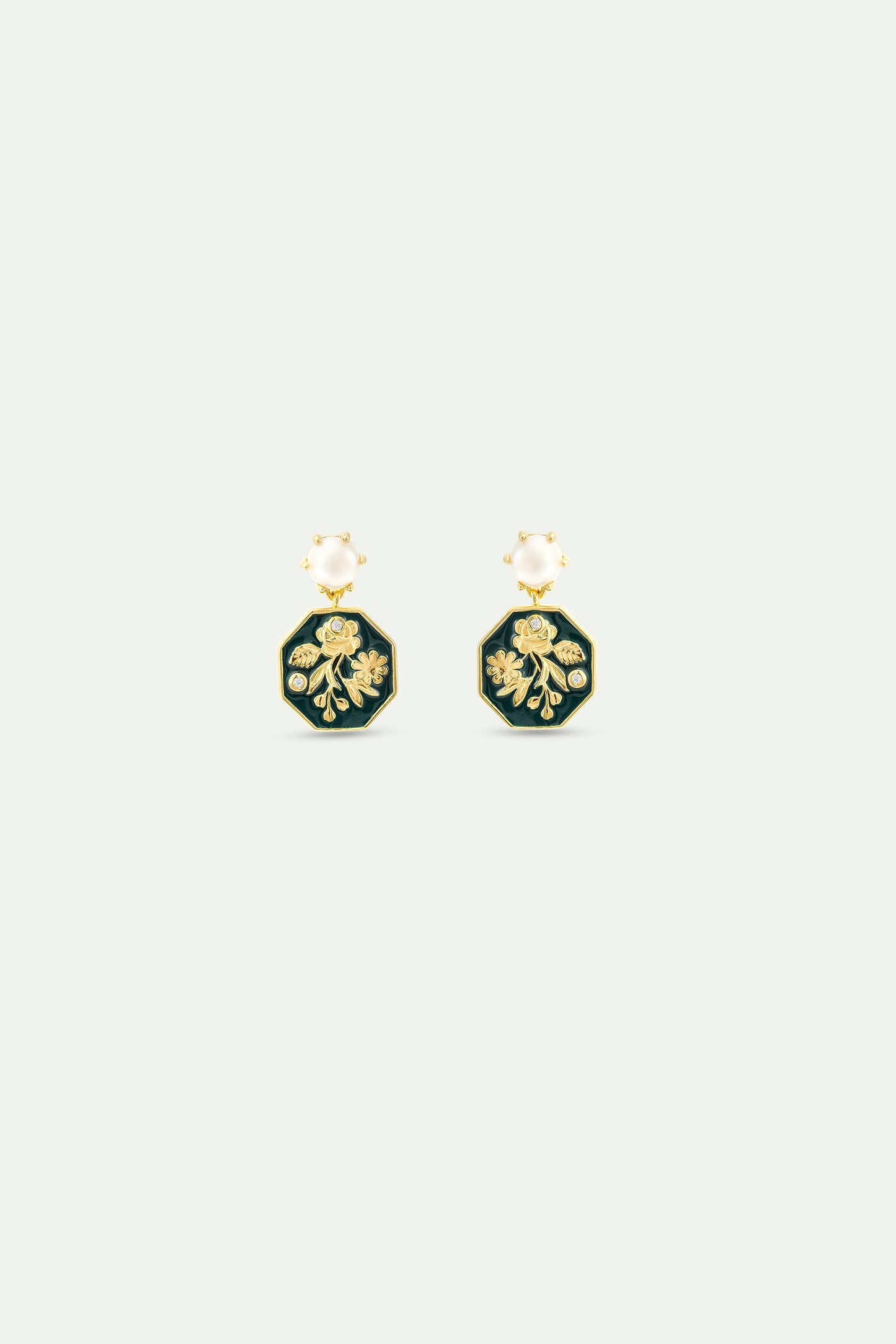 Black And Gold Peony Medallion Earrings stud view