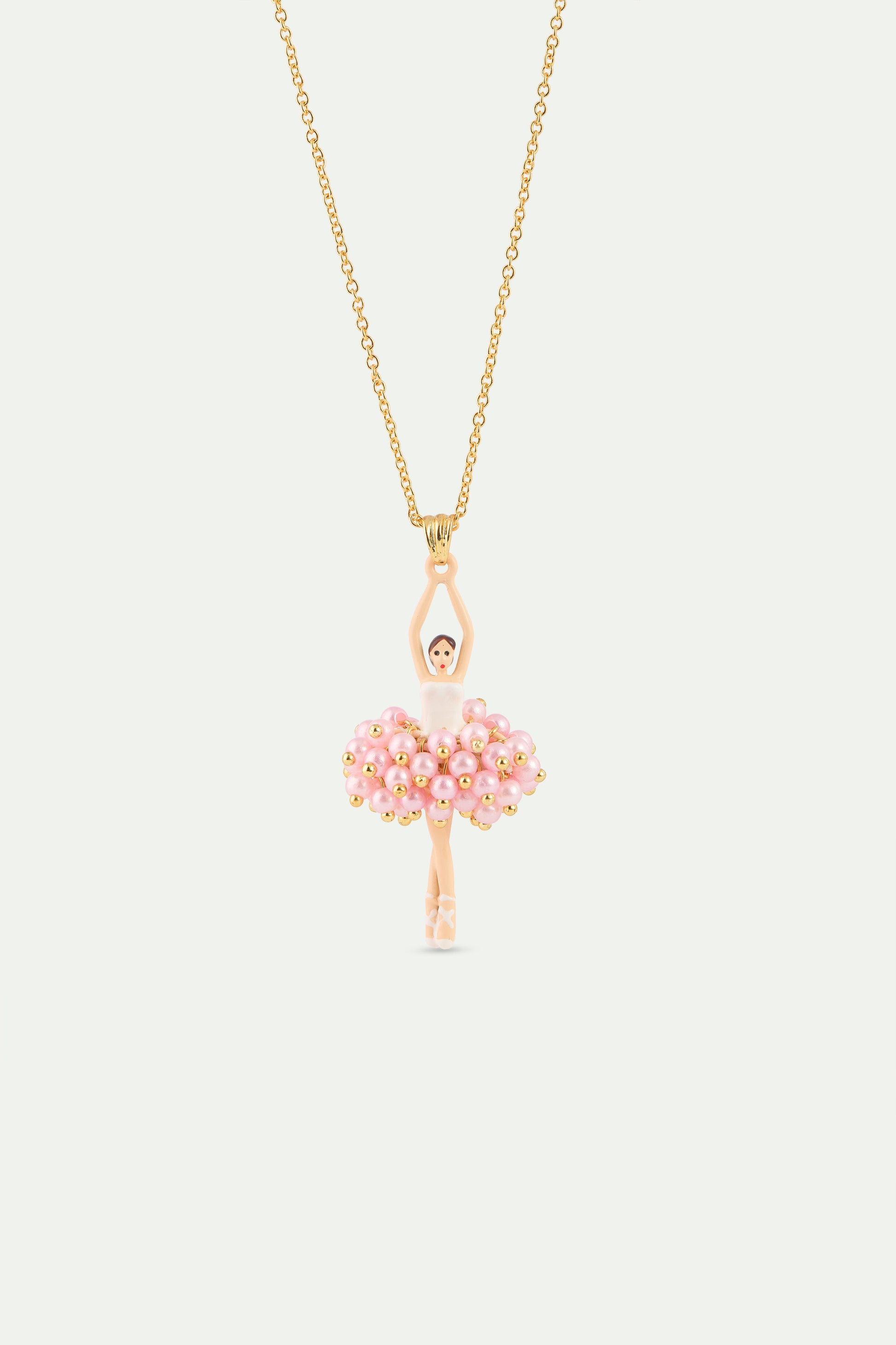 Ballerina Pendant Necklace With Pink Beads front view