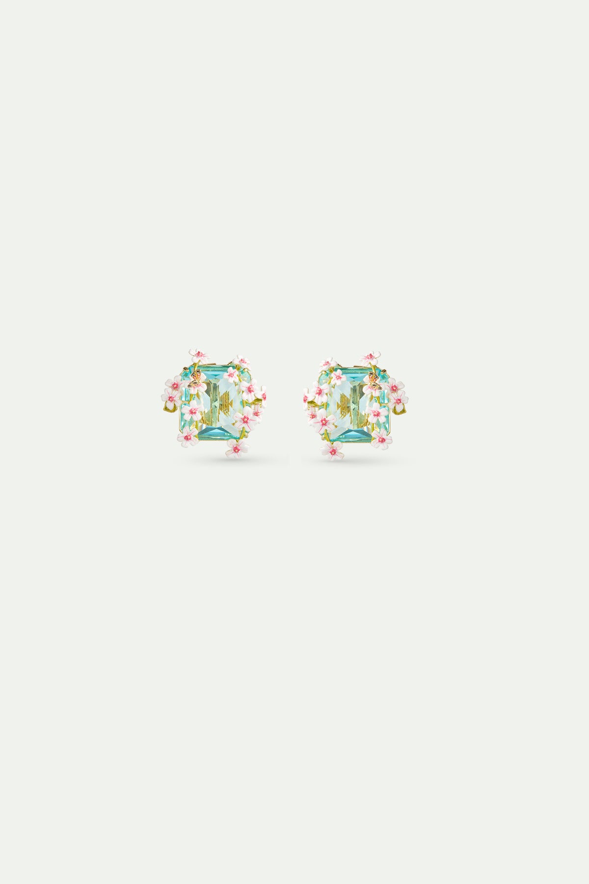 Square Blue Faceted Stone Earrings With Hawthorn And Butterfly clip-on view
