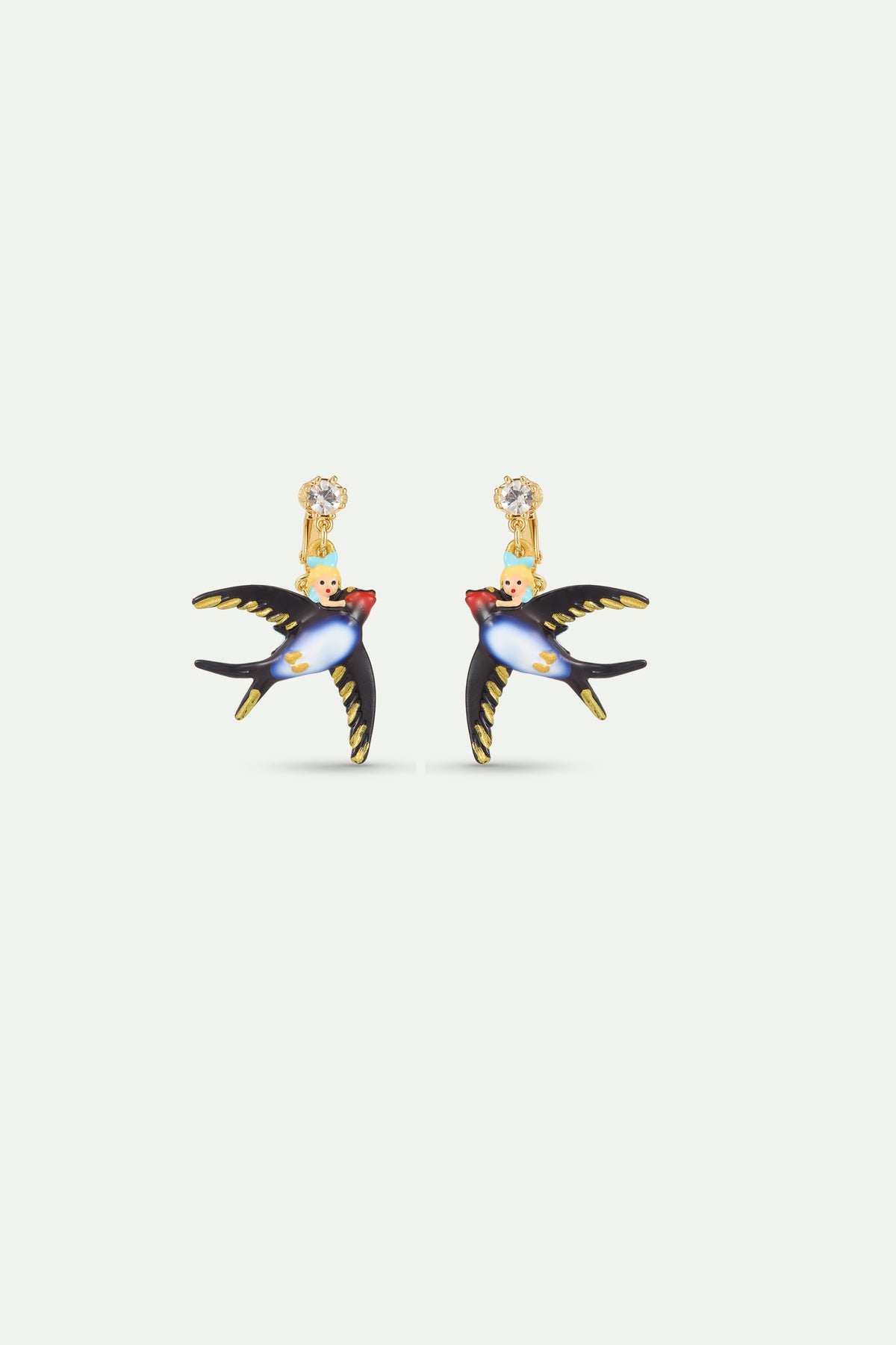 Alice, Swallow And Crystal Earrings clip-on view