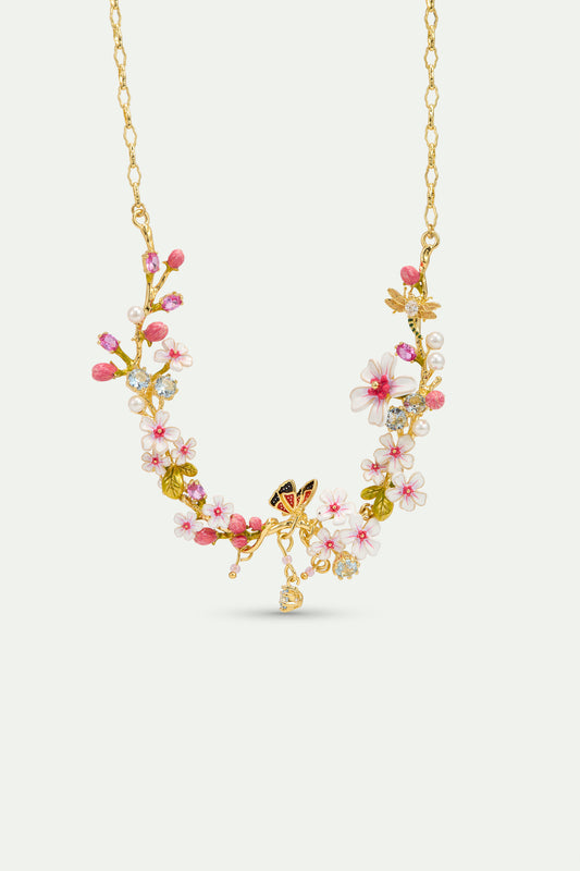 Statement Necklace With Hawthorn, Butterfly, Crystals And Pearls front view