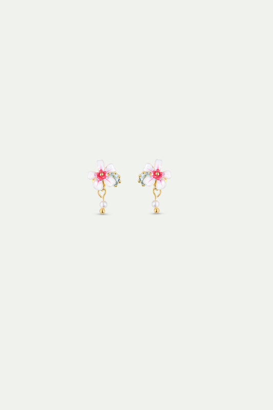 White And Pink Hawthorn Earrings With Blue Crystal And Cultured Pearl view