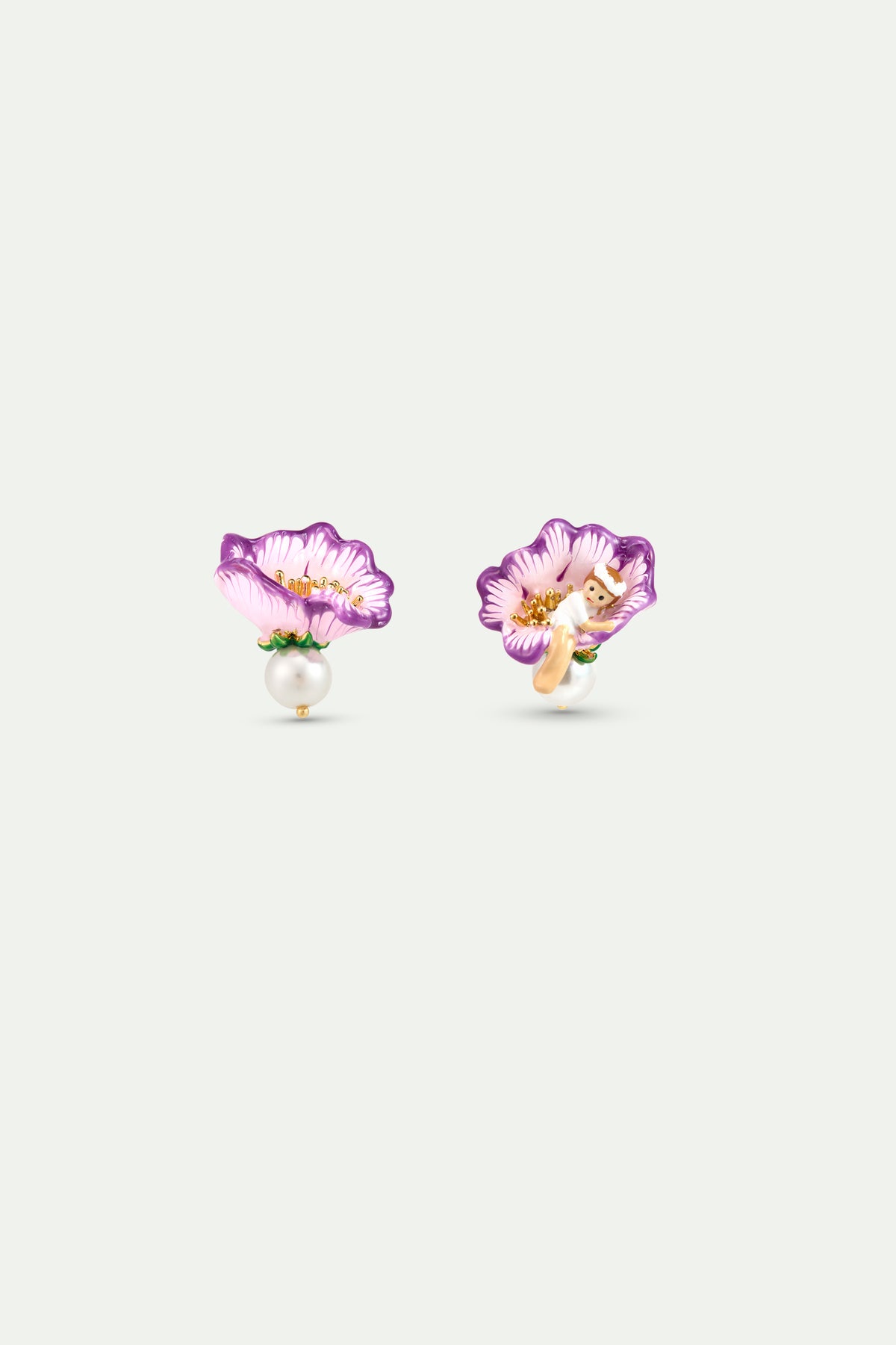 Asymmetrical Mauve Flower Earrings stud view