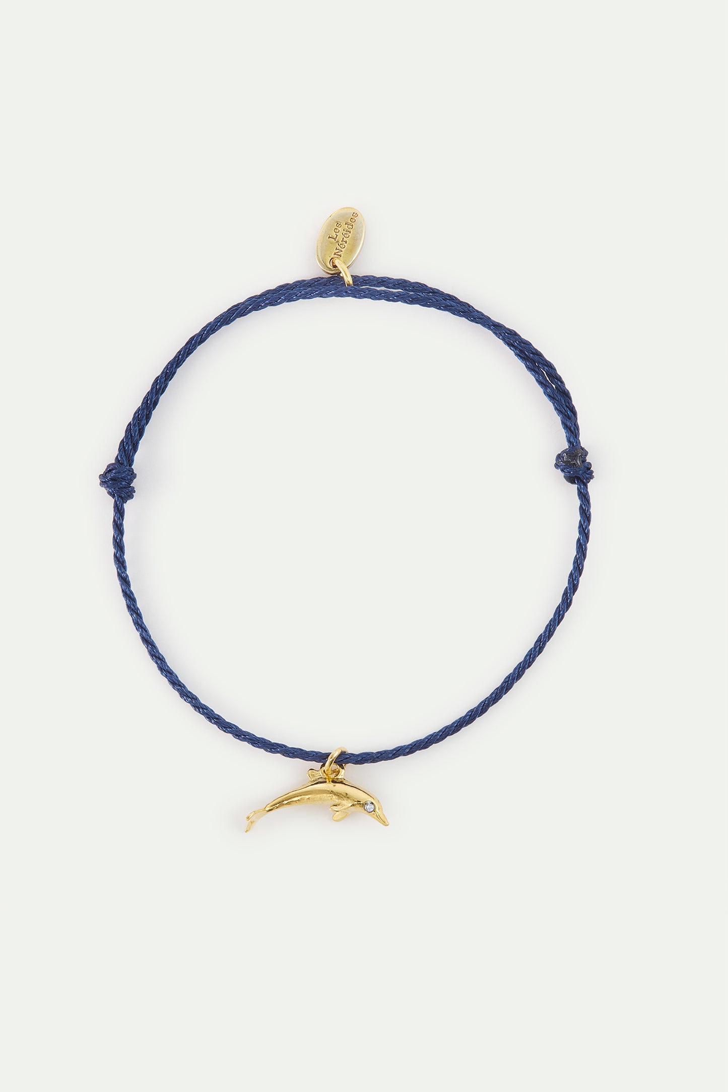 Blue Cord Gold Dolphin Bracelet front view