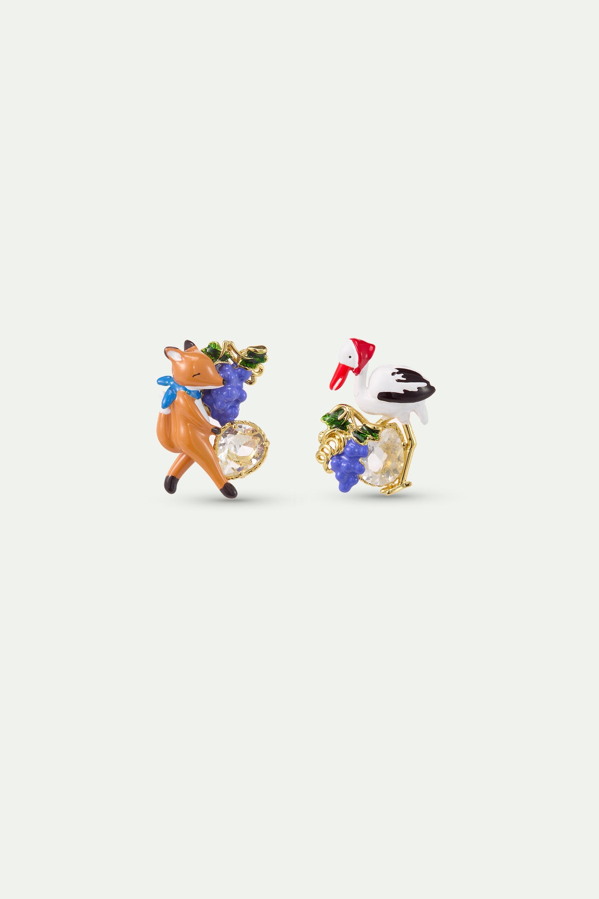 Asymmetrical Fox And Stork Earrings With Grapes stud view