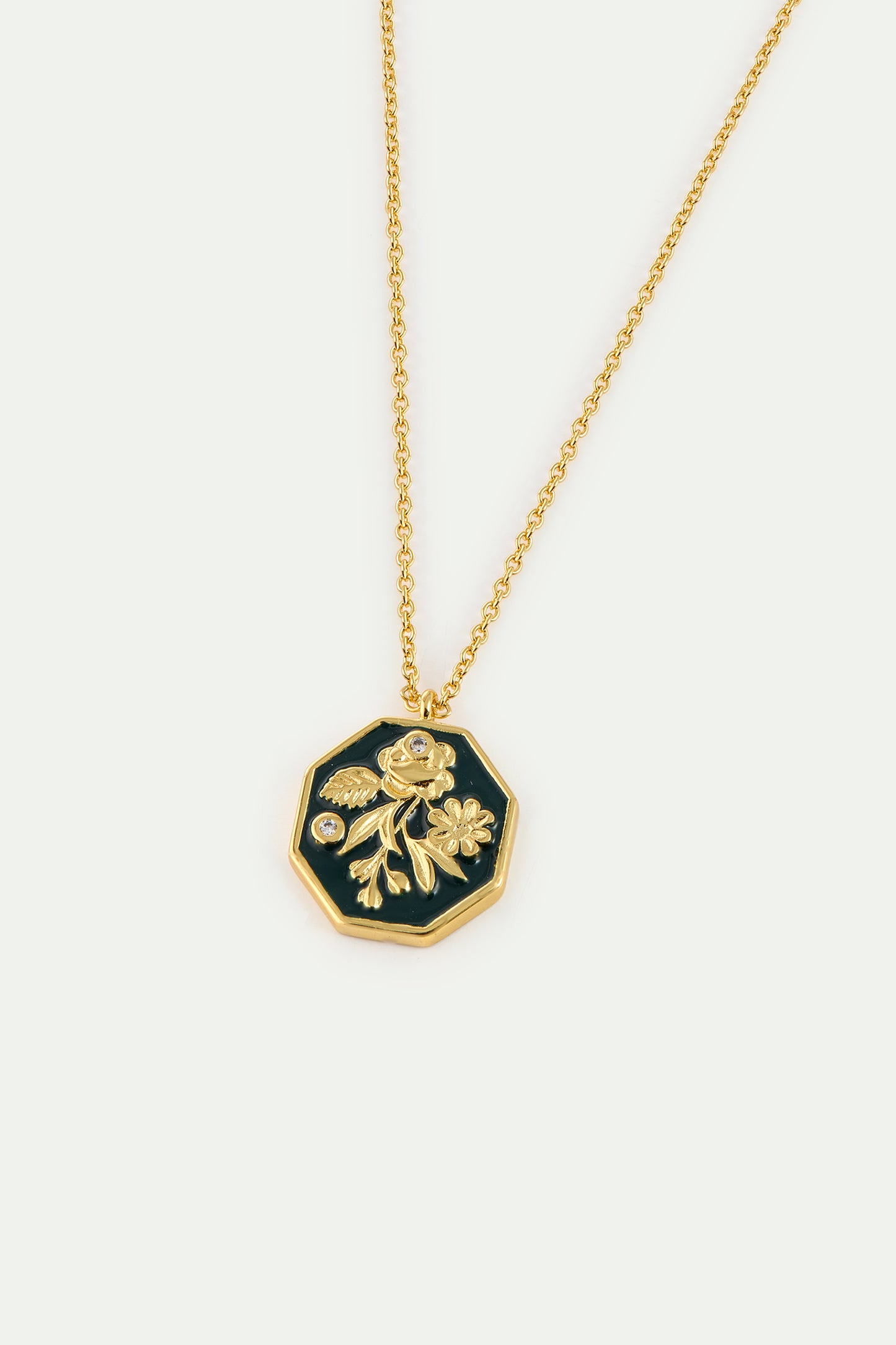 Black And Gold Peony Medallion Pendant Necklace alternate view