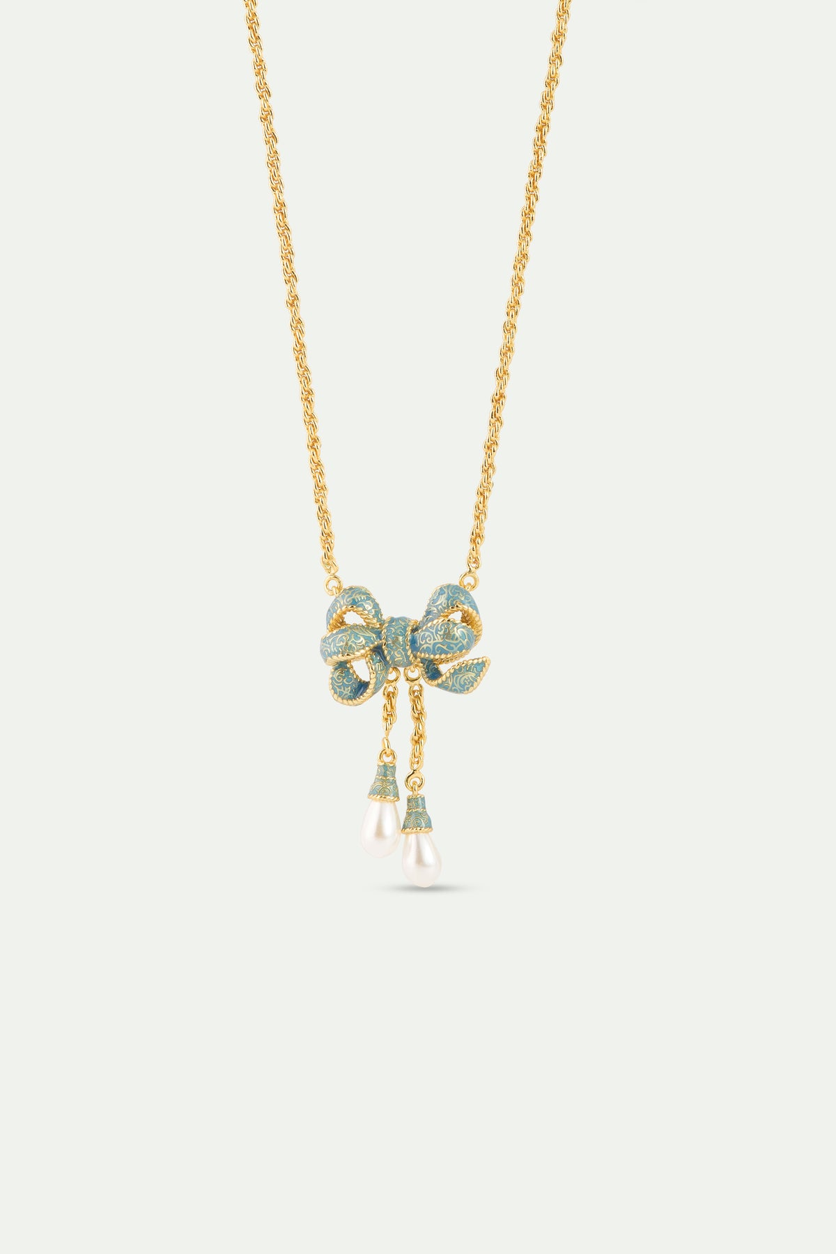 Blue And Gold Ribbon Fine Necklace front view