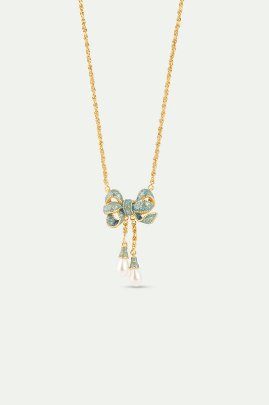 Blue And Gold Ribbon Fine Necklace front view