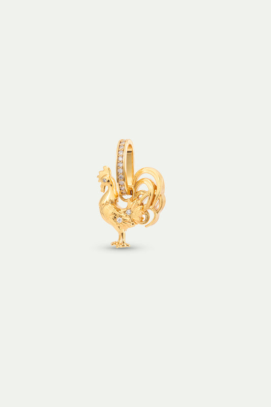 Gold Rooster Pendant With Crystals