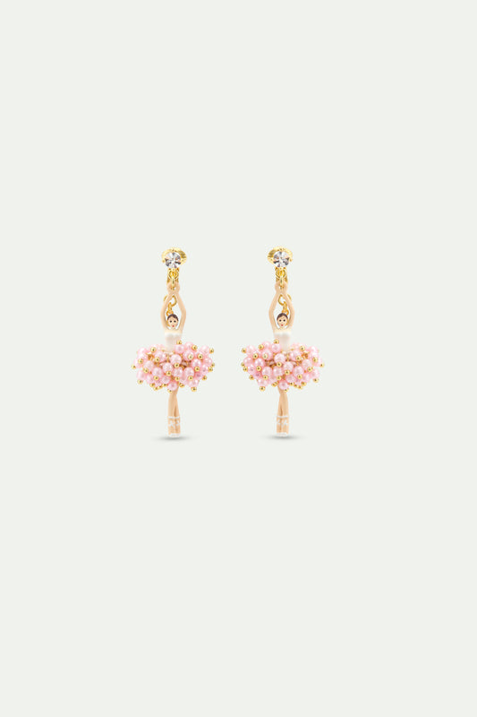 Ballerina Earrings With Pink Beads clip-on view