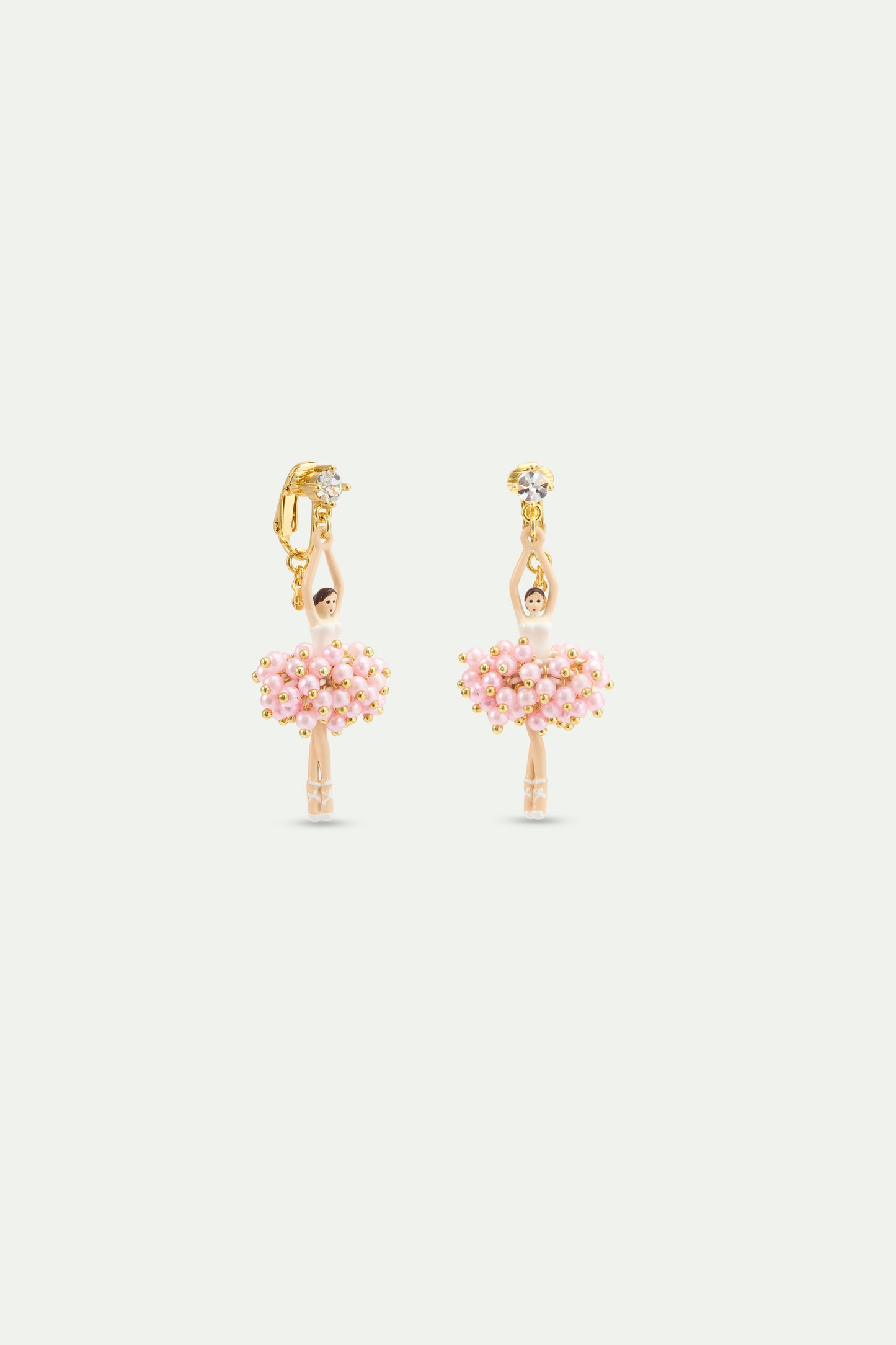 Ballerina Earrings With Pink Beads alternate clip-on view