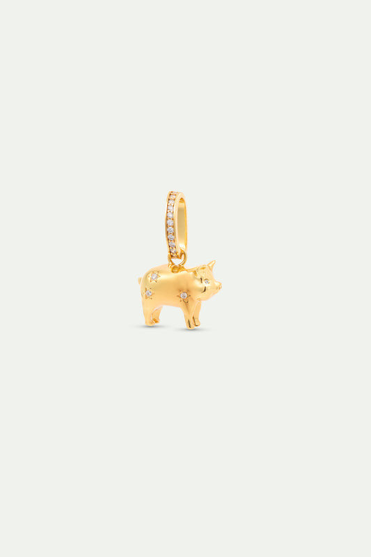 Gold Pig Pendant With Crystals