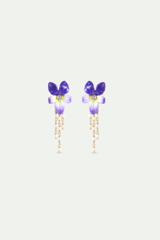 Violet And Cultured Pearls Dangle Earrings clip-on view